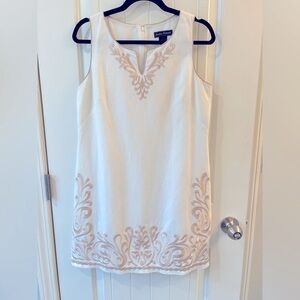 Jessica Howard Linen White Dress with Embroidery Size 8P